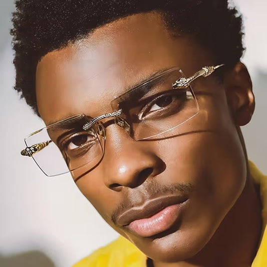 1 Pair of Men's Metal Rectangular Frameless Eyeglasses