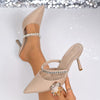 Women's Fashion Pointed Toe High Heel Sandals with Large Rhinestones
