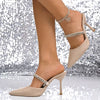 Women's Fashion Pointed Toe High Heel Sandals with Large Rhinestones
