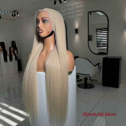 26-Inch Long Wig with Lace Front Beige color