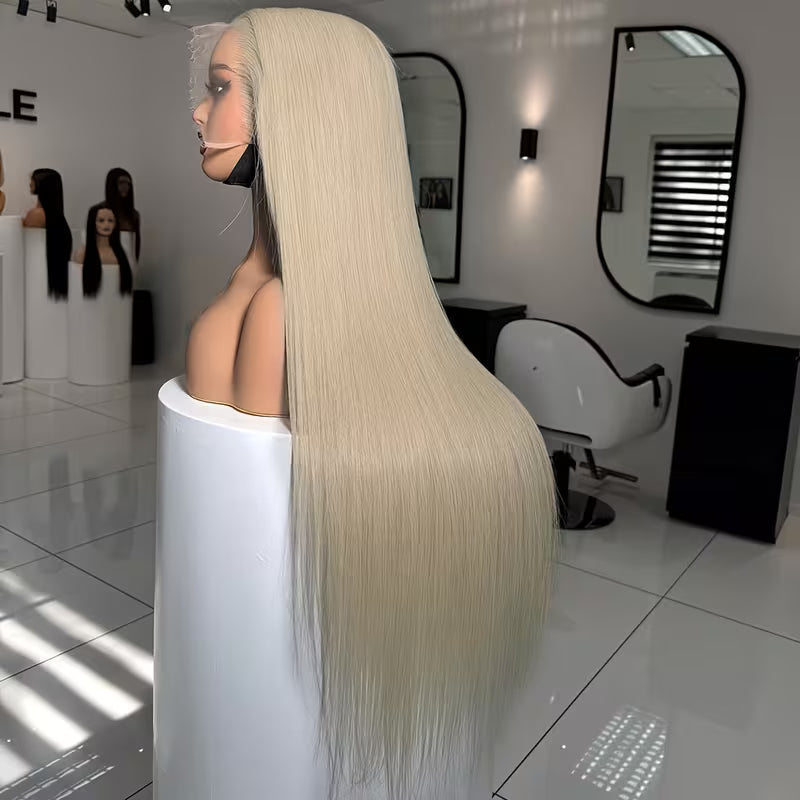 26-Inch Long Wig with Lace Front Beige color