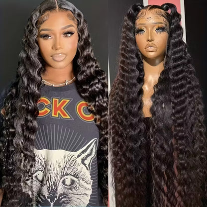 28-Inch Black Deep Wave hair wig