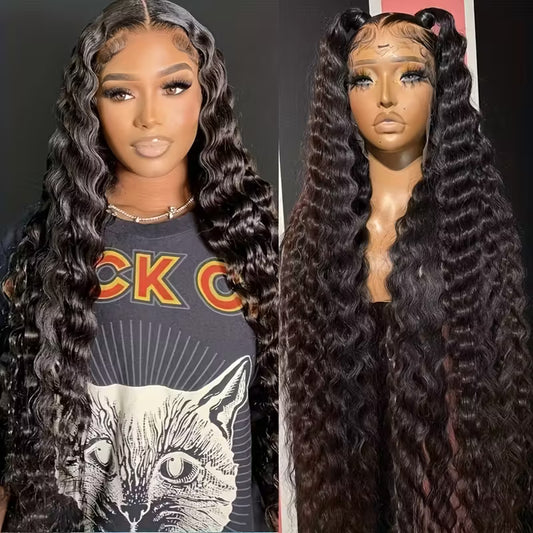 28-Inch Black Deep Wave Lace Front Wig